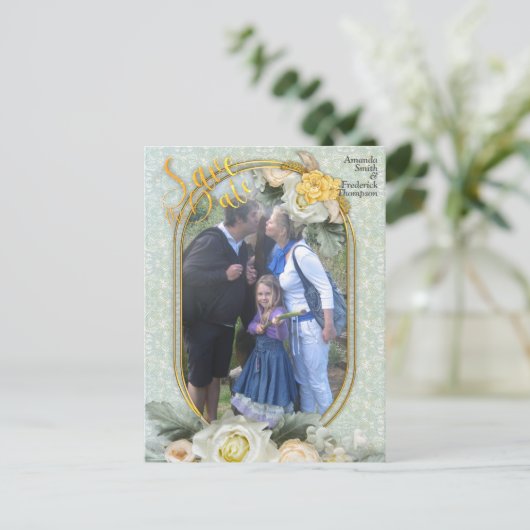 シームレスライトグリーン、イエロー&ホワイトマンダラ 案内ポストカード (スタンド正面)