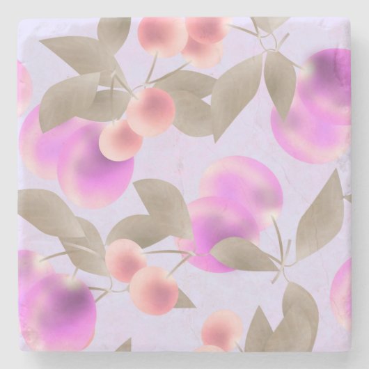 シームレスライトプラムフルーツ紫の果実さくらんぼp ストーンコースター (正面)