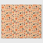 シームレスラッピング紙：カボチャ、星、葉 ラッピングペーパー (フラット)