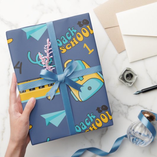 シームレスラッピング紙:スクールバス、バッグ、飛行機 ラッピングペーパー (ギフト)