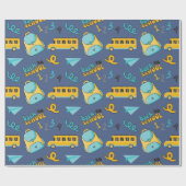 シームレスラッピング紙:スクールバス、バッグ、飛行機 ラッピングペーパー (フラット)