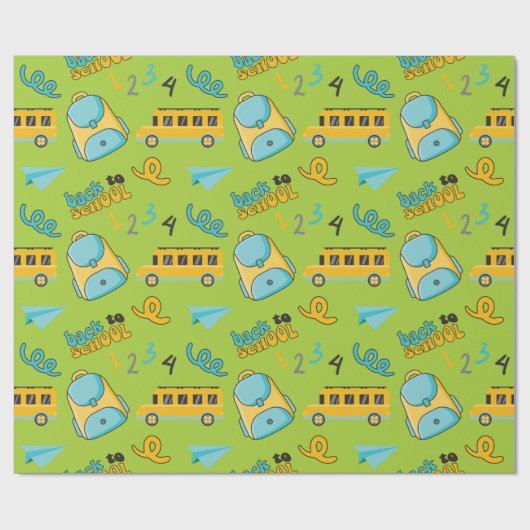 シームレスラッピング紙：スクールバックパックバス飛行機 ラッピングペーパー (フラット)