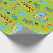 シームレスラッピング紙：スクールバックパックバス飛行機 ラッピングペーパー (角)