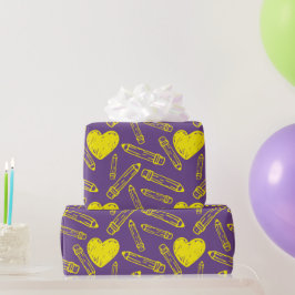 シームレスラッピング紙：学校ハート鉛筆の愛 ラッピングペーパー