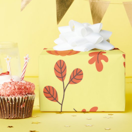 シームレスラッピング紙：居心地の良い秋カボチャの葉 ラッピングペーパー (誕生日パーティー)