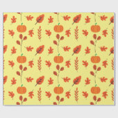 シームレスラッピング紙：居心地の良い秋カボチャの葉 ラッピングペーパー (フラット)