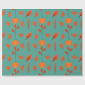 シームレスラッピング紙:心地よい秋の葉カボチャ ラッピングペーパー (フラット)