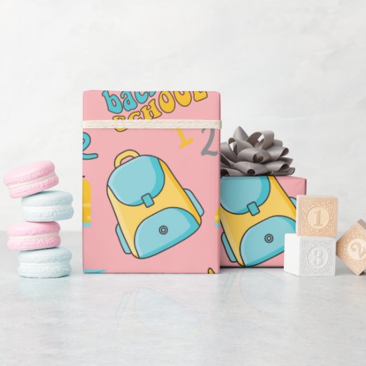 シームレスラッピング紙:紙飛行機学校バッグ ラッピングペーパー (ベビーシャワー)