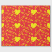 シームレスレッドスクールラッピング紙ハート鉛筆 ラッピングペーパー (フラット)