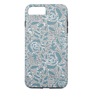 シームレスレースバラロマンチックなレトロヴィンテージブルーラ iPhone 8 PLUS/7 PLUSケース