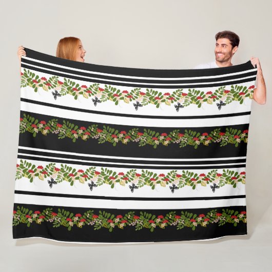 シームレスロワンベリ葉ー蝶のパターンbotan フリースブランケット (インサイチュ)