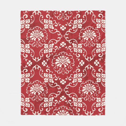 シームレスヴィンテージレ中国のッド背景植物学 フリースブランケット (正面)