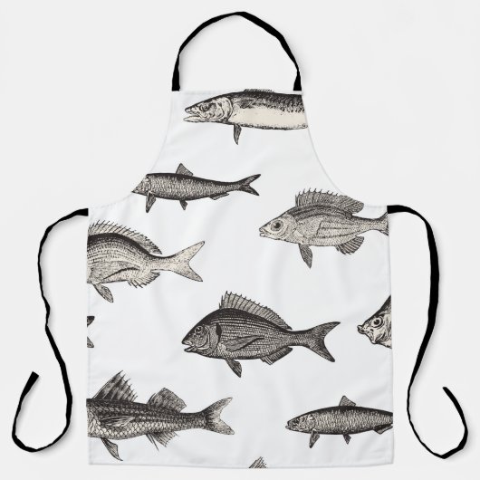 シームレスヴィンテージ魚のパターン,魚,パターン エプロン (正面)