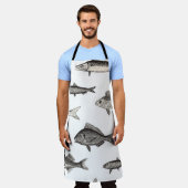 シームレスヴィンテージ魚のパターン,魚,パターン エプロン (着用した状態)