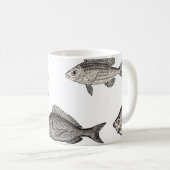 シームレスヴィンテージ魚のパターン,魚,パターン コーヒーマグカップ (正面右)