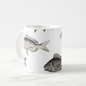 シームレスヴィンテージ魚のパターン,魚,パターン コーヒーマグカップ (正面左)