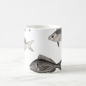 シームレスヴィンテージ魚のパターン,魚,パターン コーヒーマグカップ (中央)