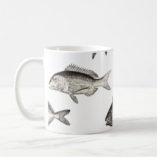 シームレスヴィンテージ魚のパターン,魚,パターン コーヒーマグカップ
