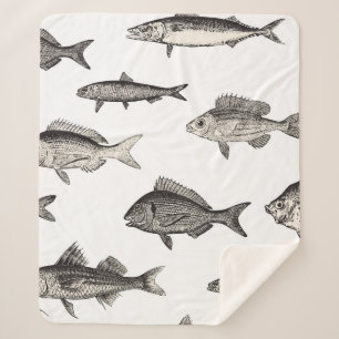 シームレスヴィンテージ魚のパターン,魚,パターン シェルパブランケット