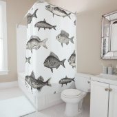 シームレスヴィンテージ魚のパターン,魚,パターン シャワーカーテン (インサイチュ)