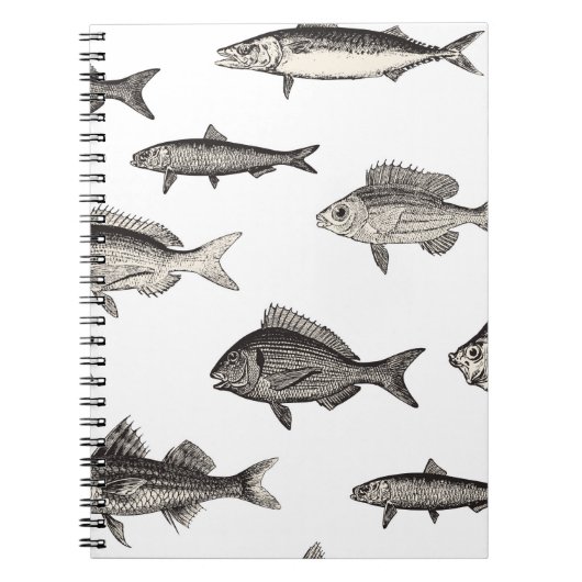 シームレスヴィンテージ魚のパターン,魚,パターン ノートブック (正面)