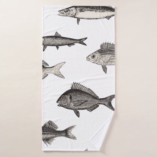 シームレスヴィンテージ魚のパターン,魚,パターン バスタオル (バスタオル)