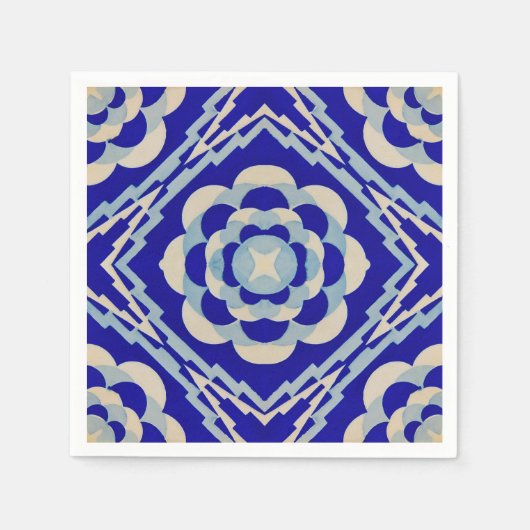 シームレス万華鏡のように千変万化するパターンダイヤモンドブルーホワイトダイニング スタンダードカクテルナプキン (正面)