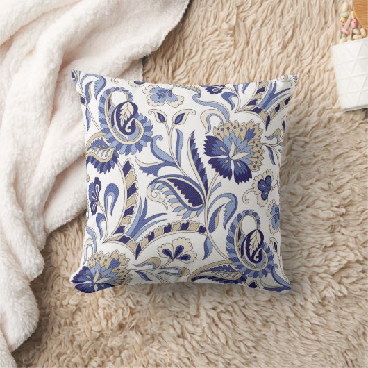 シームレス伝統的インディアンブルーペイズリーパターン クッション (ブランケット)