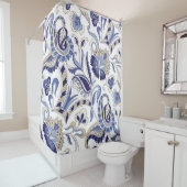 シームレス伝統的インディアンブルーペイズリーパターン シャワーカーテン (インサイチュ)