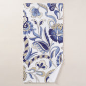 シームレス伝統的インディアンブルーペイズリーパターン バスタオル (バスタオル)