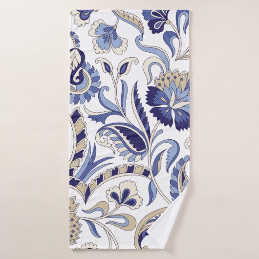 シームレス伝統的インディアンブルーペイズリーパターン バスタオル (バスタオル)