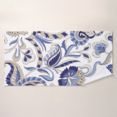 シームレス伝統的インディアンブルーペイズリーパターン バスタオル (バスタオル)