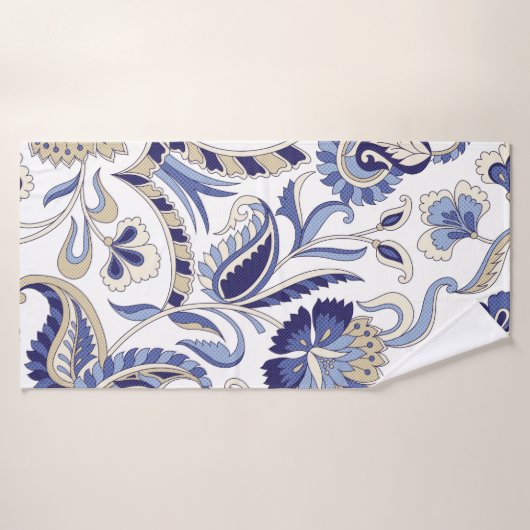 シームレス伝統的インディアンブルーペイズリーパターン バスタオル (バスタオル)