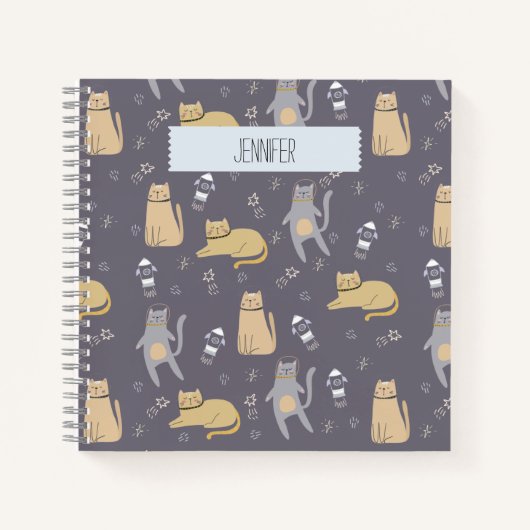 シームレス宇宙の猫名前をカスタムする ノートブック (正面)