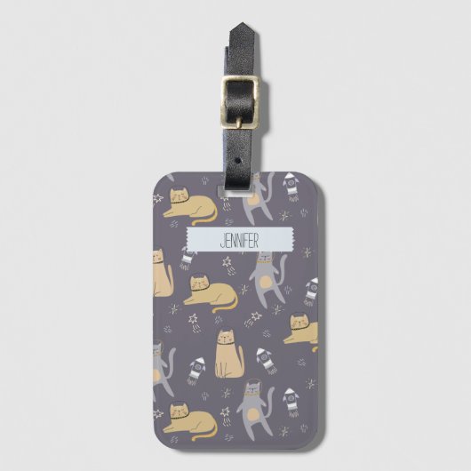 シームレス宇宙の猫名前をカスタムする ラゲッジタグ (正面縦)