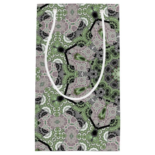 シームレス抽象芸術装飾用グレーグリーンブラックデコ スモールペーパーバッグ (正面)