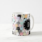 シームレス数々のなイラストレーション色の猫モノグラム コーヒーマグカップ (正面右)