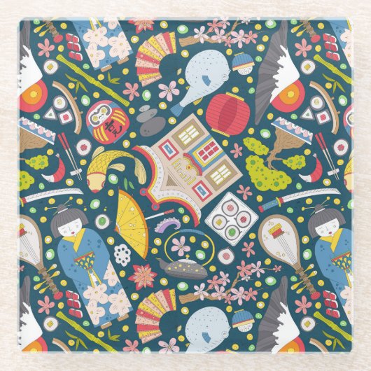 シームレス日本のなパターン ガラスコースター (正面)