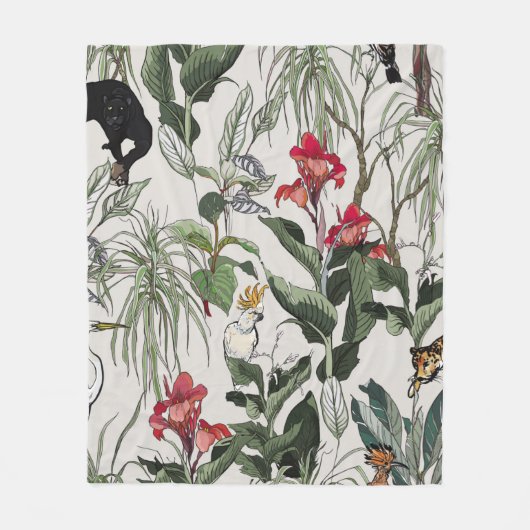シームレス柄手描き植物イラストレーション フリースブランケット (正面)