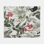 シームレス柄手描き植物イラストレーション フリースブランケット (正面(横))