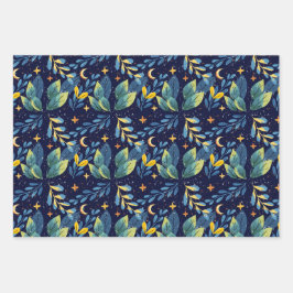 シームレス真夜中の植物模様 ラッピングペーパーシート