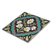 シームレス装飾フローラティール(緑がかった色)ブラックフォークアート タイル (側面)