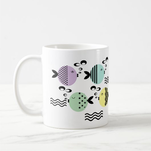 シームレス魚抽象スカンジナビアモダンマリン コーヒーマグカップ (左)