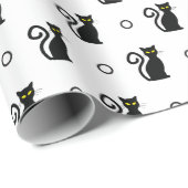 シームレス黒猫ホワイトハロウィーンラッピング紙 ラッピングペーパー (ロールコーナー)