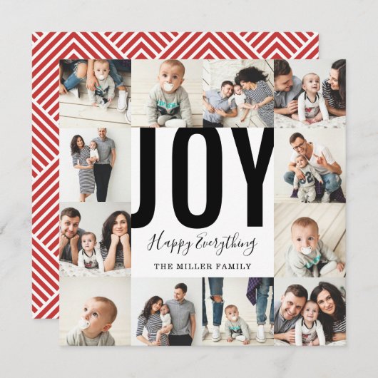 シームレス12フォトジョイハッピーエイチングホリデーレッド シーズンカード (正面/裏面)