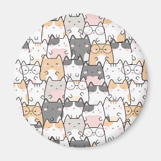 シームレス かわいい 猫 パターン マグネット (正面)