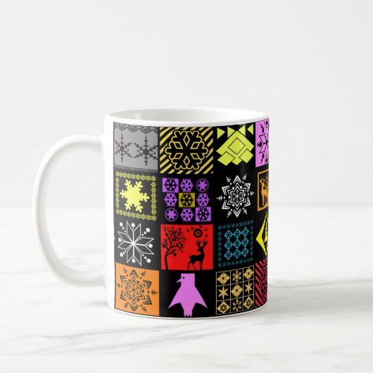 シームレス クリスマス要素 幾何学的な雪の結晶 コーヒーマグカップ (左)