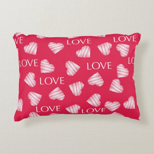 シームレスLOVEバレンタインデーピンク赤いホワイトスクラッチ アクセントクッション (正面)