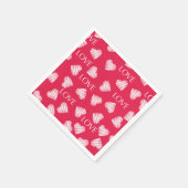 シームレスLOVEバレンタインデーピンク赤いホワイトスクラッチ スタンダードカクテルナプキン (角)