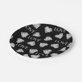 シームレスLOVEバレンタインデー黒ダークホワイトscra ペーパープレート (アングル)